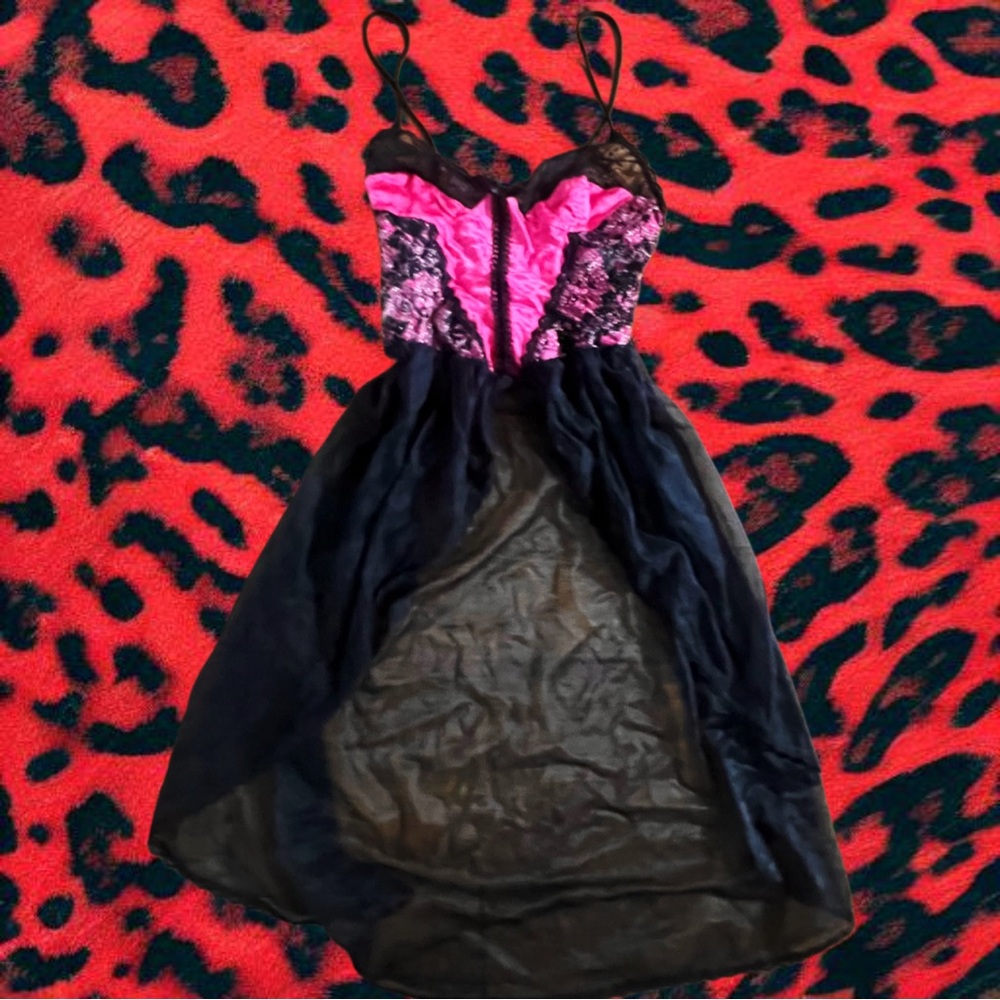 Pink and Black Lace Dress